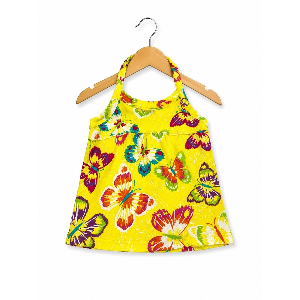 The Children's Place Girls Tank Top‎ 12-18 Mo Yellow Bright Butterfly Halter NEW
